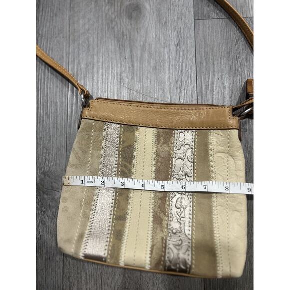 Fossil Genuine Leather color block Crossbody Purse Brown/White - Picture 4 of 6